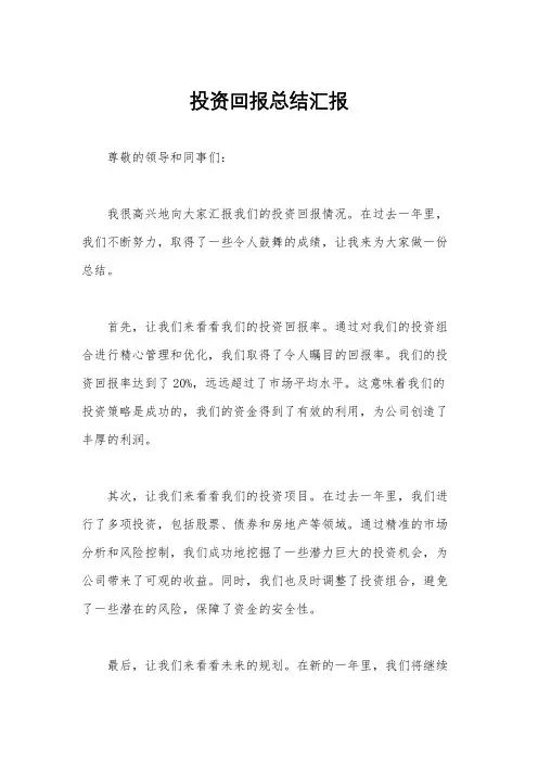 投资回报总结汇报