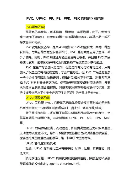 PVC、UPVC、PP、PE、PPR、PEX管材的区别详解