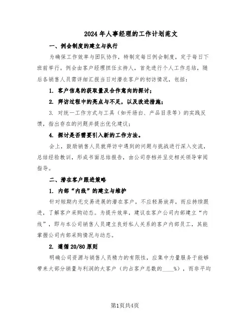 2024年人事经理的工作计划范文（二篇）