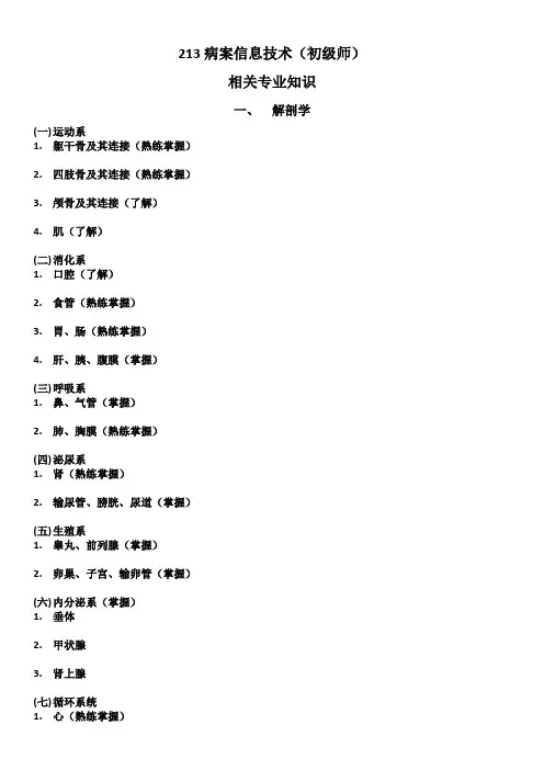 相关专业知识考试大纲(病案信息技术初级师)