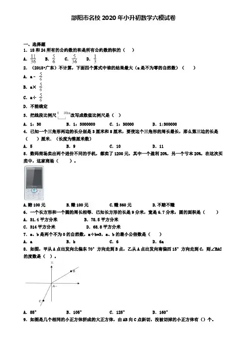 邵阳市名校2020年小升初数学六模试卷
