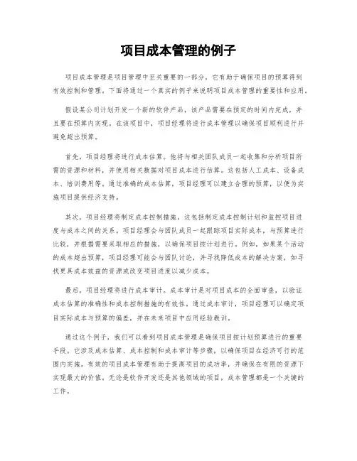项目成本管理的例子