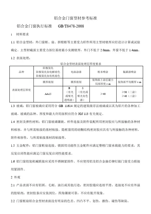 铝合金门窗型材参考标准