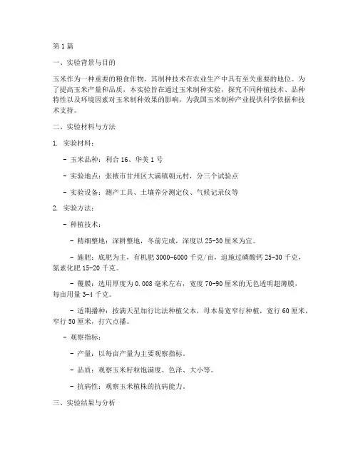 玉米制种实验报告(3篇)