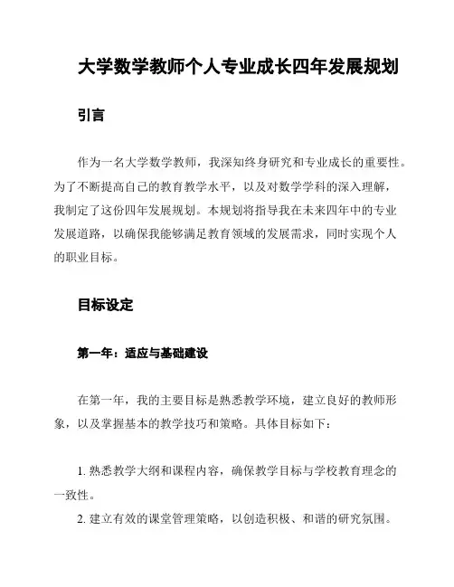 大学数学教师个人专业成长四年发展规划