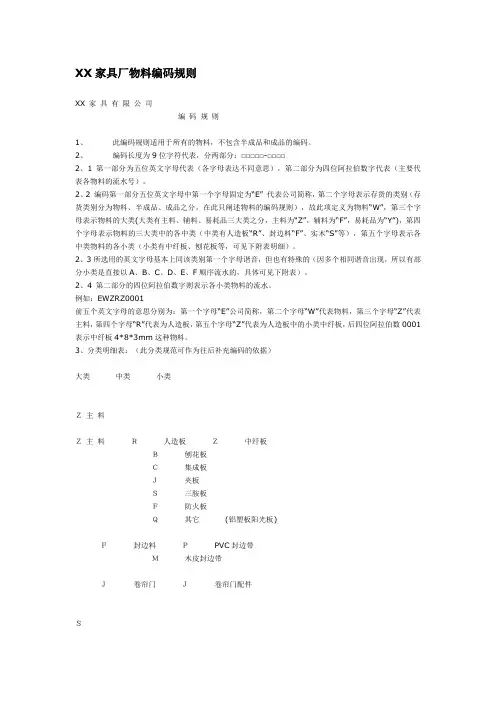 XX家具厂物料编码规则