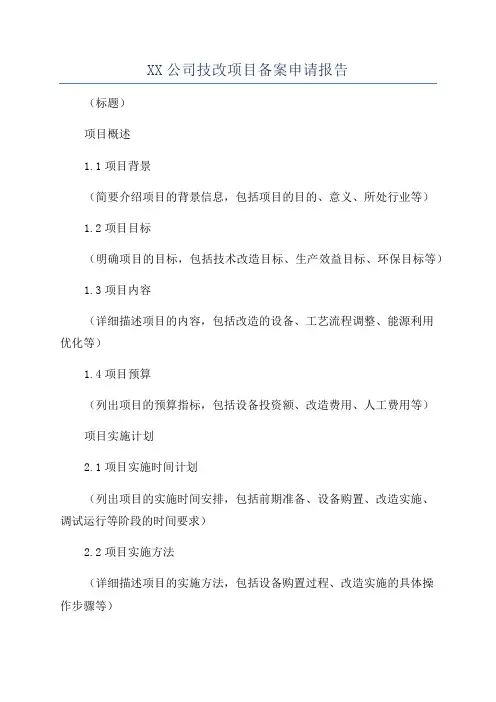 XX公司技改项目备案申请报告