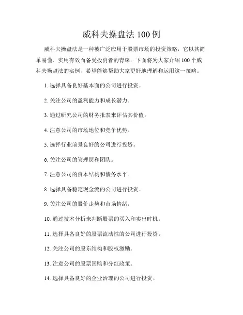 威科夫操盘法100例