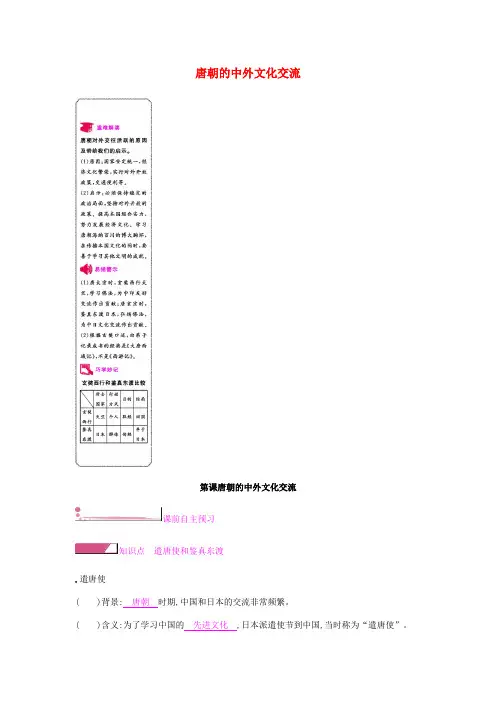 2019春七年级历史下册第一单元隋唐时期繁荣与开放的时代第4课唐朝的中外文化交流课时作业新人教版(1)