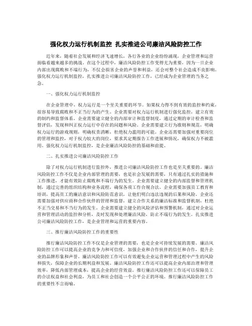 强化权力运行机制监控 扎实推进公司廉洁风险防控工作