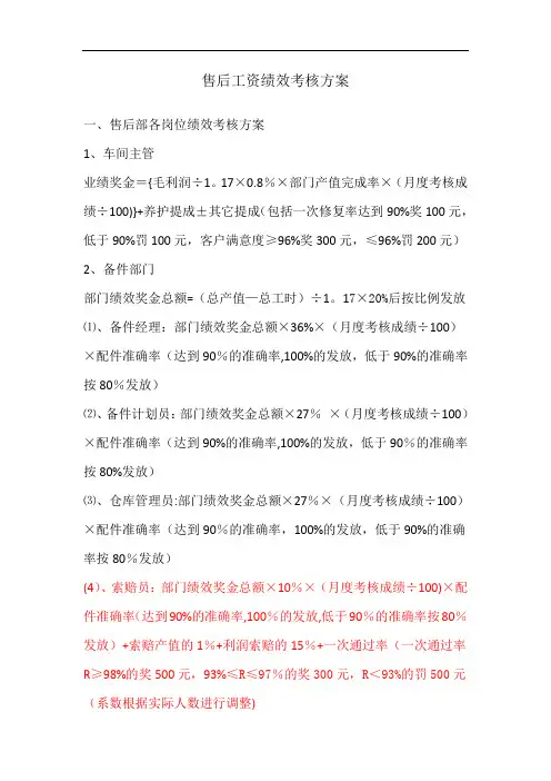 售后服务部绩效考核方案
