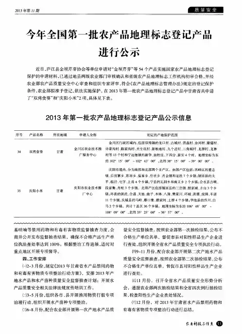 今年全国第一批农产品地理标志登记产品进行公示