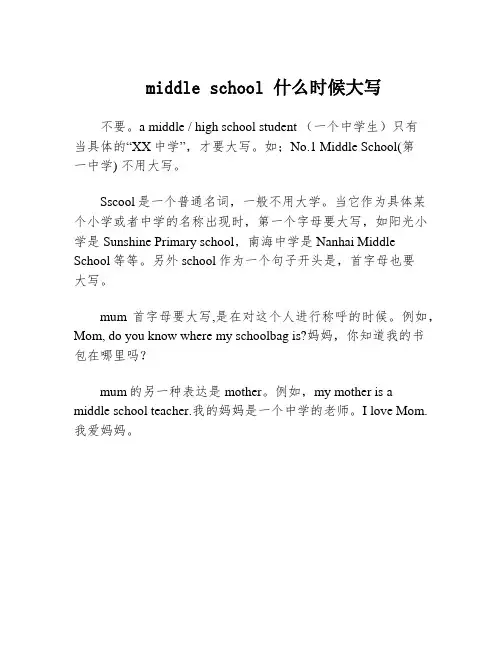 middle school 什么时候大写