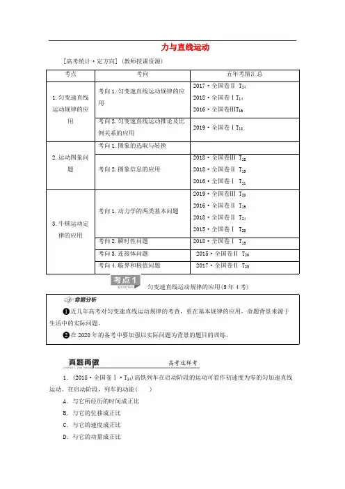 2020版高考物理二轮复习第1部分专题1力与运动第2讲力与直线运动教案2