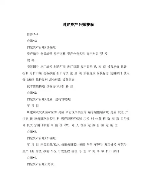固定资产台账模板