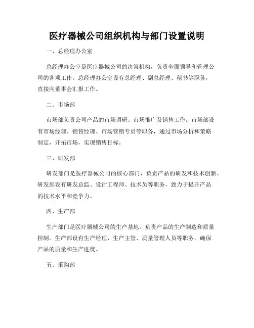 医疗器械公司组织机构与部门设置说明