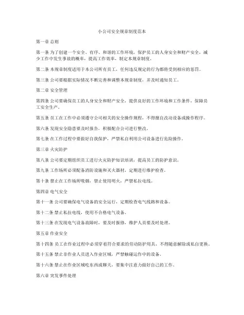 小公司安全规章制度范本
