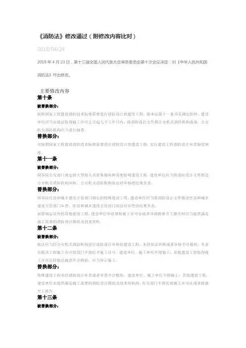 新消防法-《消防法》修改通过(附修改内容比对)