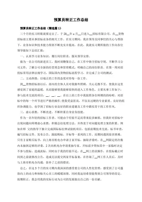 预算员转正工作总结