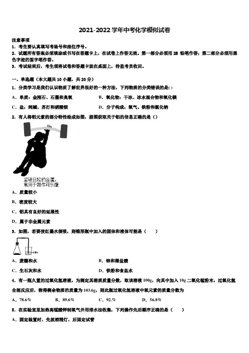 2021-2022学年广东省深圳市高级中学中考一模化学试题含解析