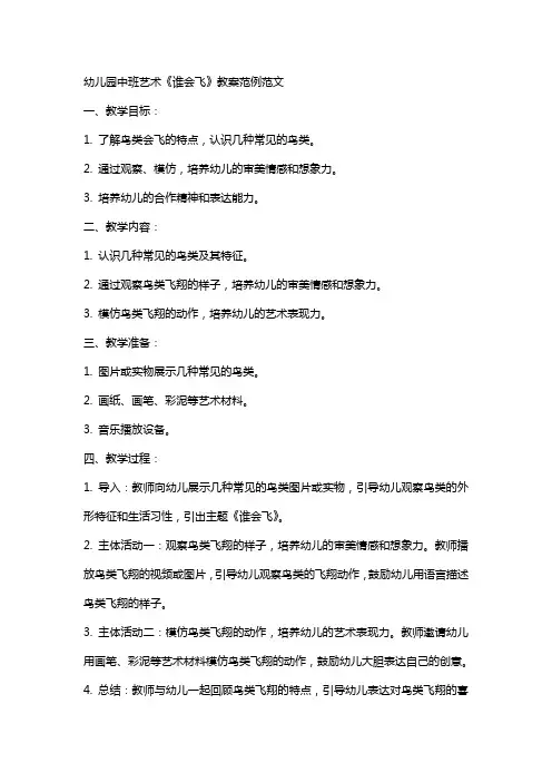 幼儿园中班艺术《谁会飞》教案范例范文