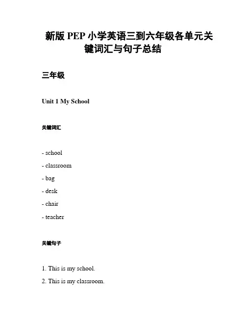 新版PEP小学英语三到六年级各单元关键词汇与句子总结