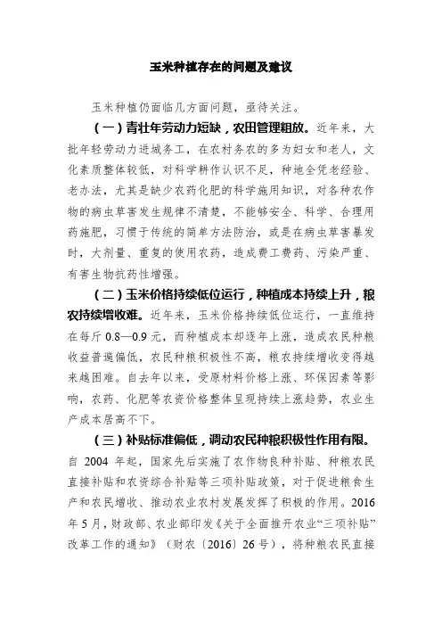 玉米种植存在的问题及建议