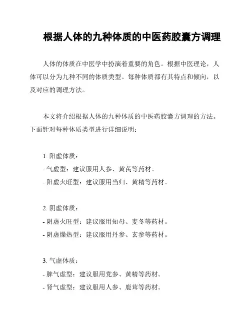 根据人体的九种体质的中医药胶囊方调理