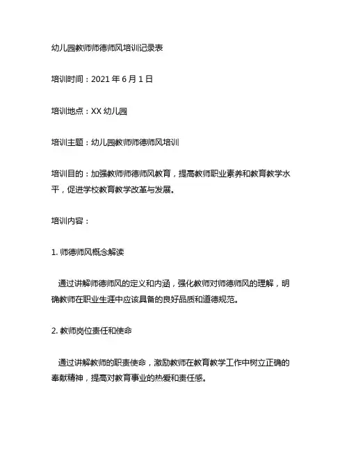 幼儿园教师师德师风培训记录表