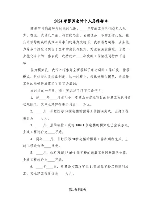2024年预算会计个人总结样本（四篇）