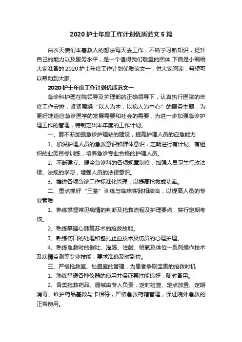 2020护士年度工作计划优质范文5篇