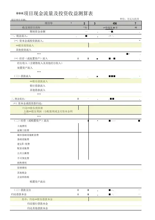 (完整版)房地产项目现金流量及投资收益测算表