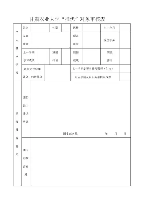 甘肃农业大学团委“推优”对象审核表汇总