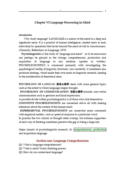 Chapter 6 语言学Language Processing in Mind-T