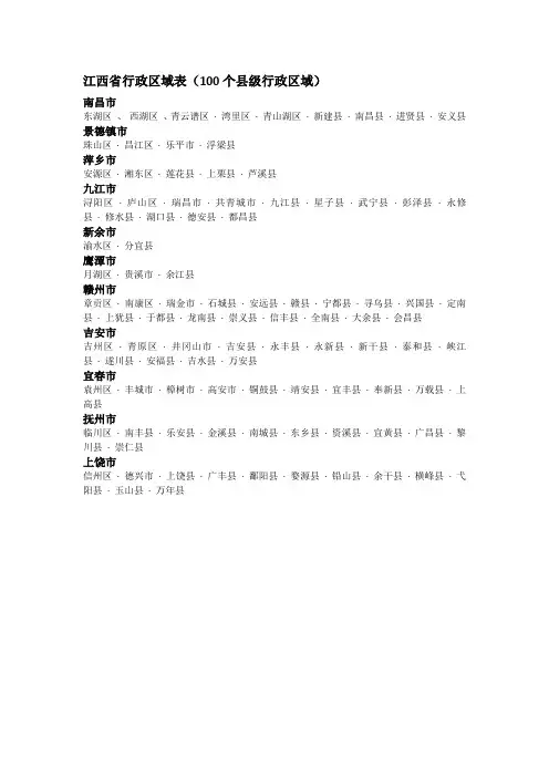 江西行政表