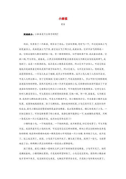 周至县某小学六年级语文上册第四单元13林海拓展阅读小麻雀老舍北京版
