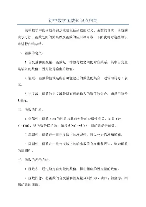 初中数学函数知识点归纳