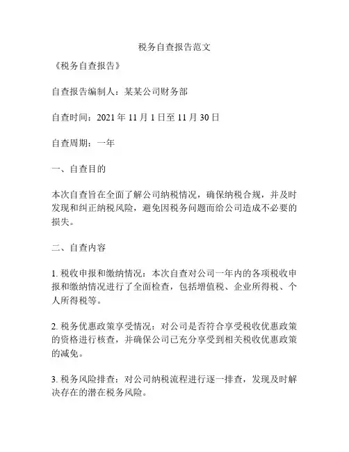 税务自查报告范文