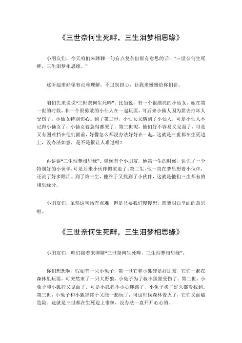 三世奈何生死畔,三生泪梦相思缘的意思