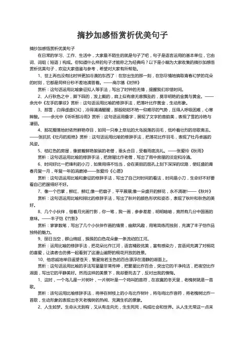 摘抄加感悟赏析优美句子