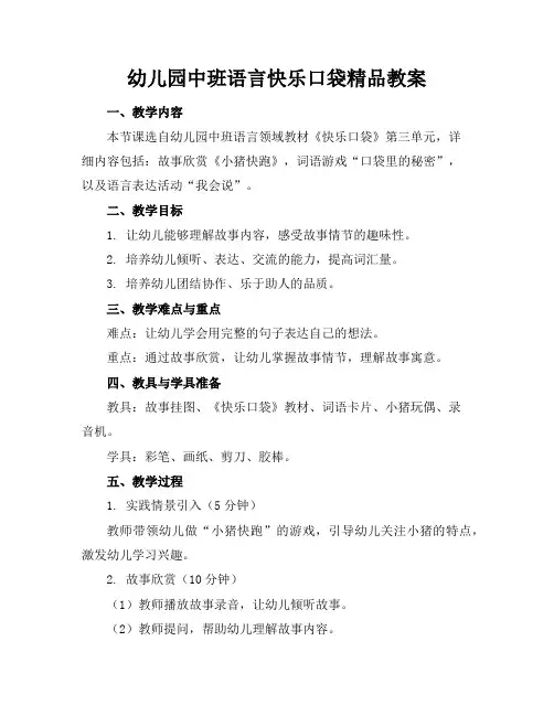 幼儿园中班语言快乐口袋精品教案