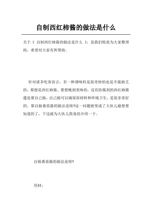 自制西红柿酱的做法是什么