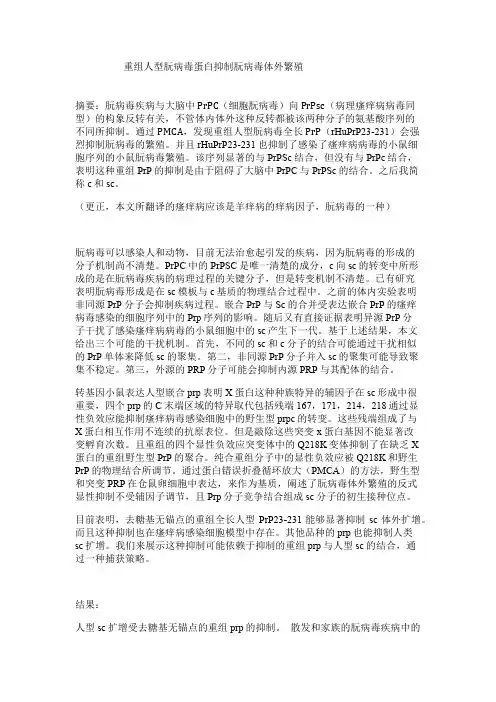 重组人型朊病毒蛋白抑制朊病毒体外繁殖