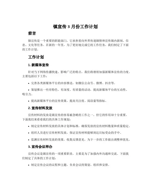 镇宣传3月份工作计划