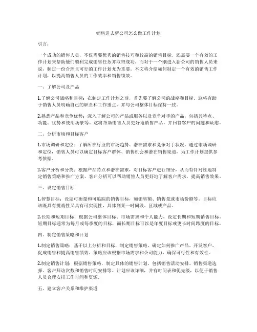 销售进去新公司怎么做工作计划