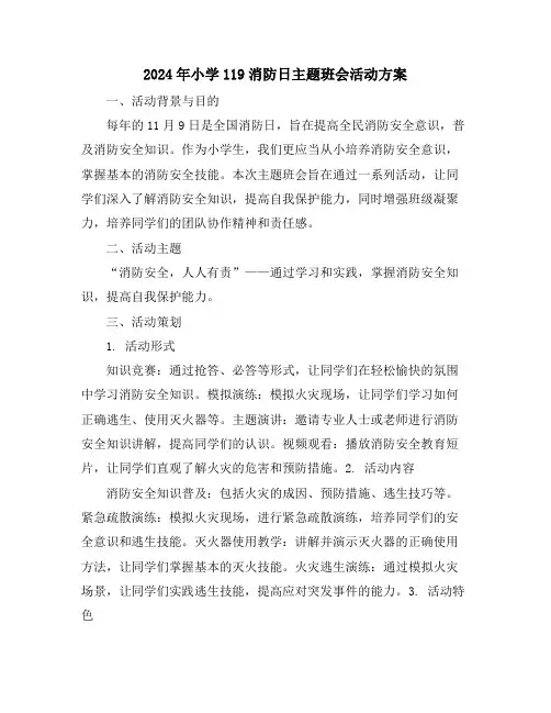 2024年小学119消防日主题班会活动方案