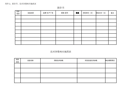 报价书技术参数响应偏离表报价书