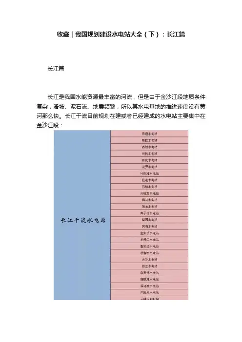 收藏｜我国规划建设水电站大全（下）：长江篇