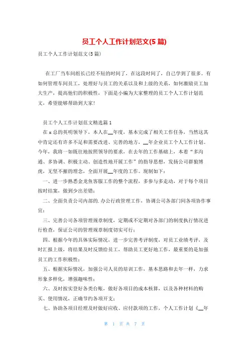 员工个人工作计划范文(5篇)