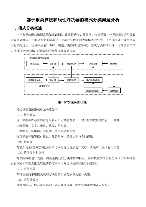 模式识别结题论文——基于聚类算法和线性判决器的模式分类问题分析(DOC)